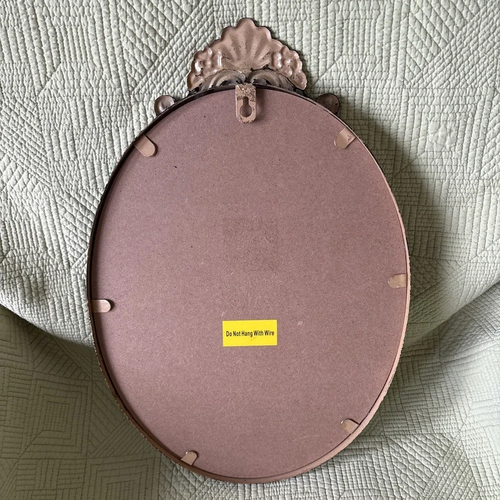 Ornate Oval Wall Mirror Metal Black Gold Distressed Victorian Style 16.5